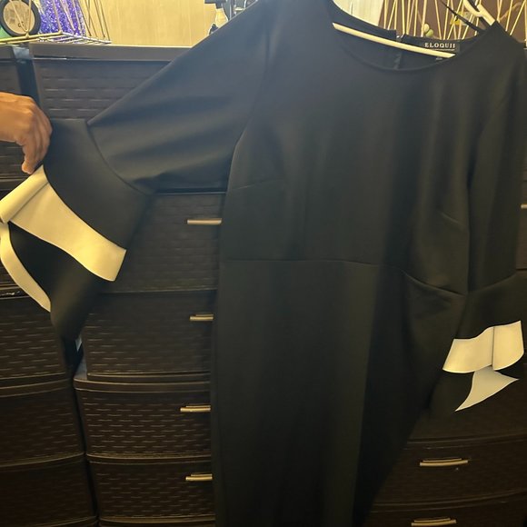 Black Dress with White Trimming on sleeves - Picture 1 of 2